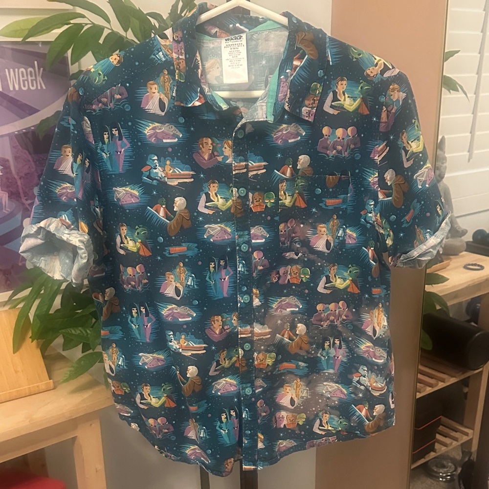 Star Wars Teal Button-Down Shirt with Space Character Print